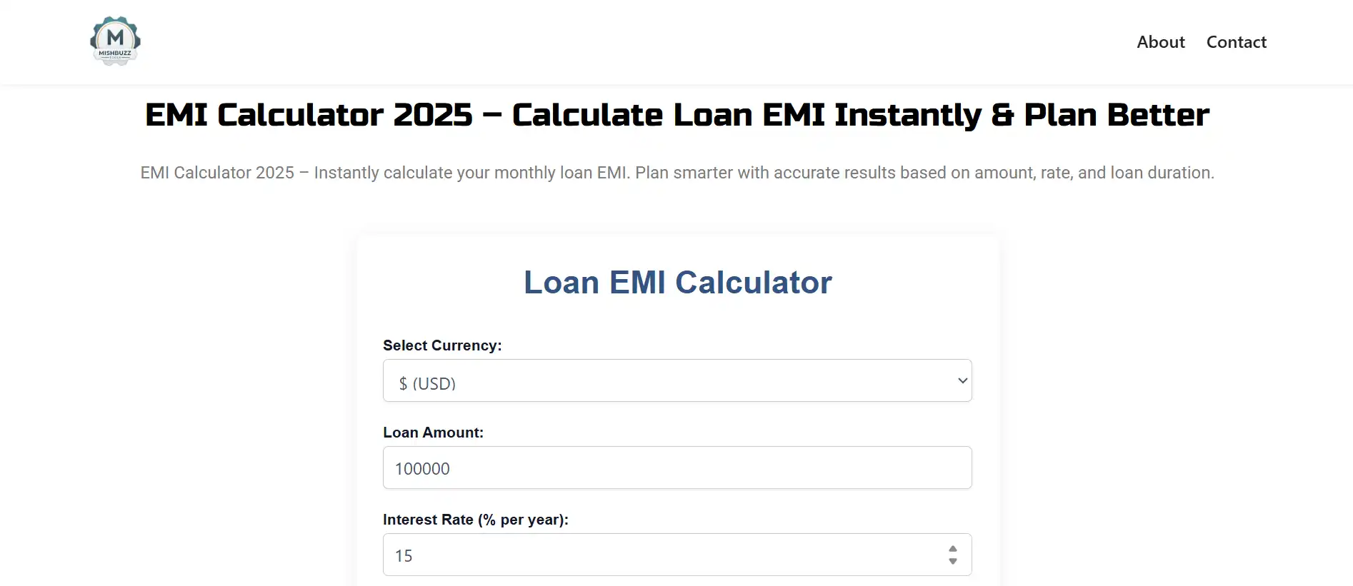 Loan EMI Calculator Interface with Visual Payment Breakdown