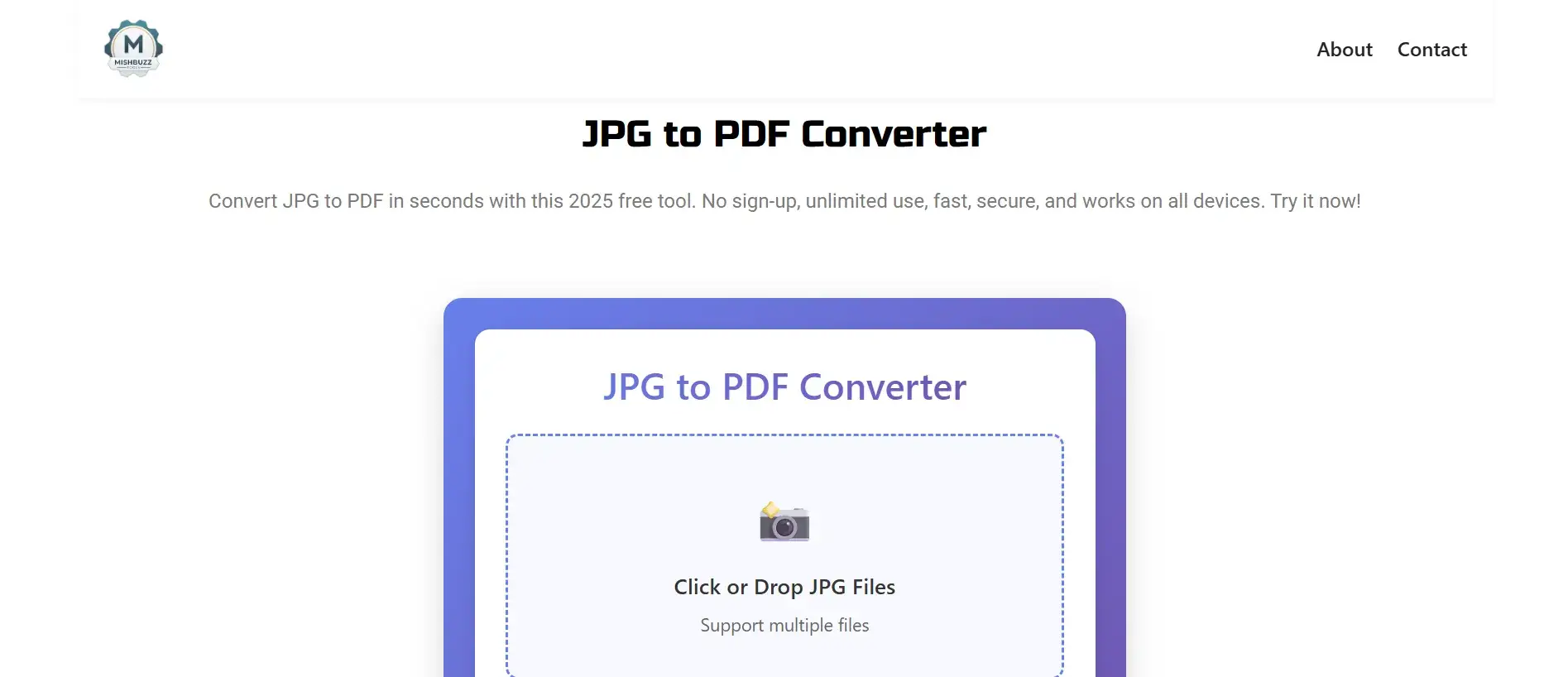 JPG to PDF converter tool interface showing multiple image upload and PDF output