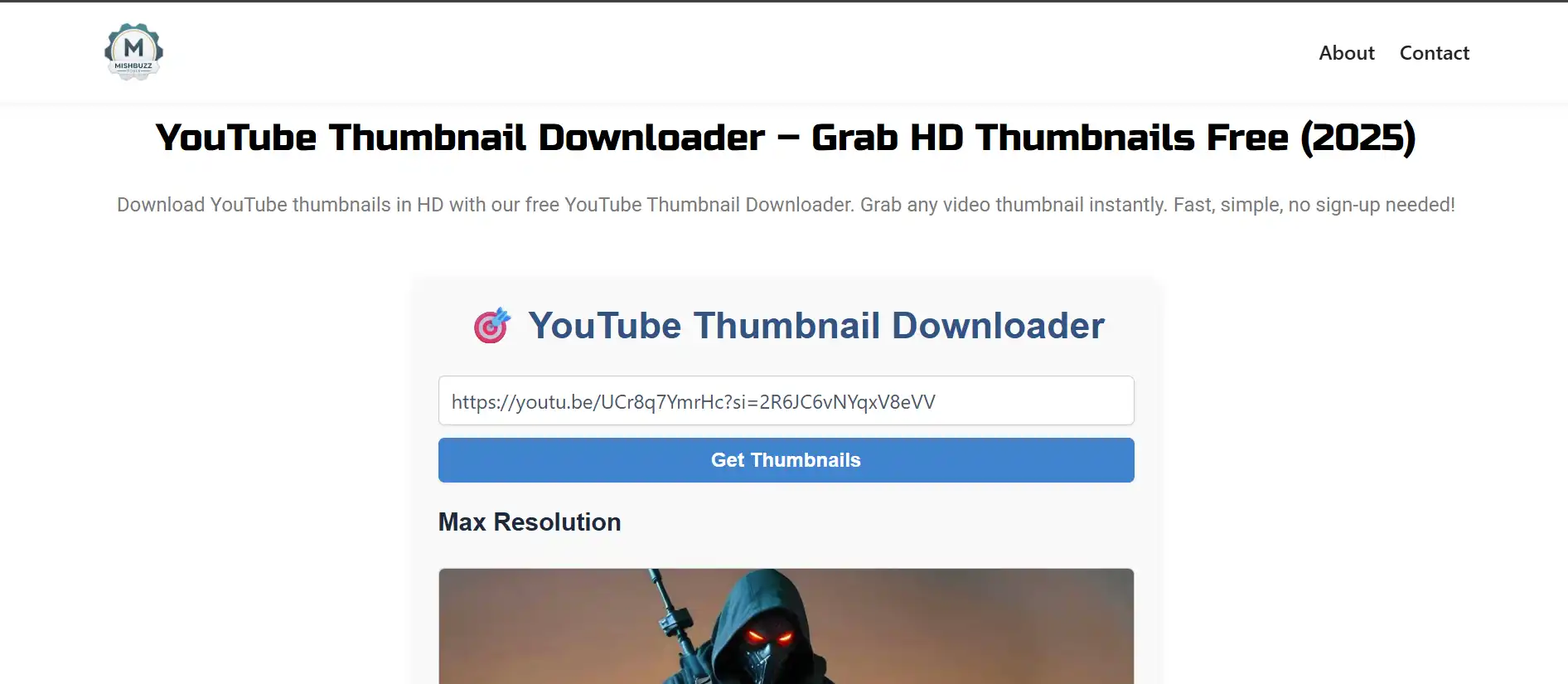 YouTube Thumbnail Downloader Interface